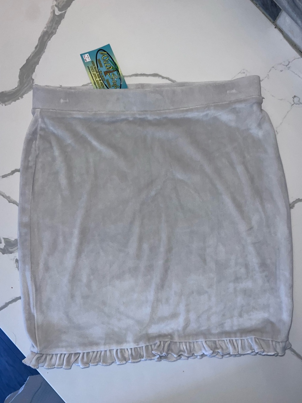 NWT Double Zero Plush Velvet Ruffle Mini Skirt Light Grey Coquette M